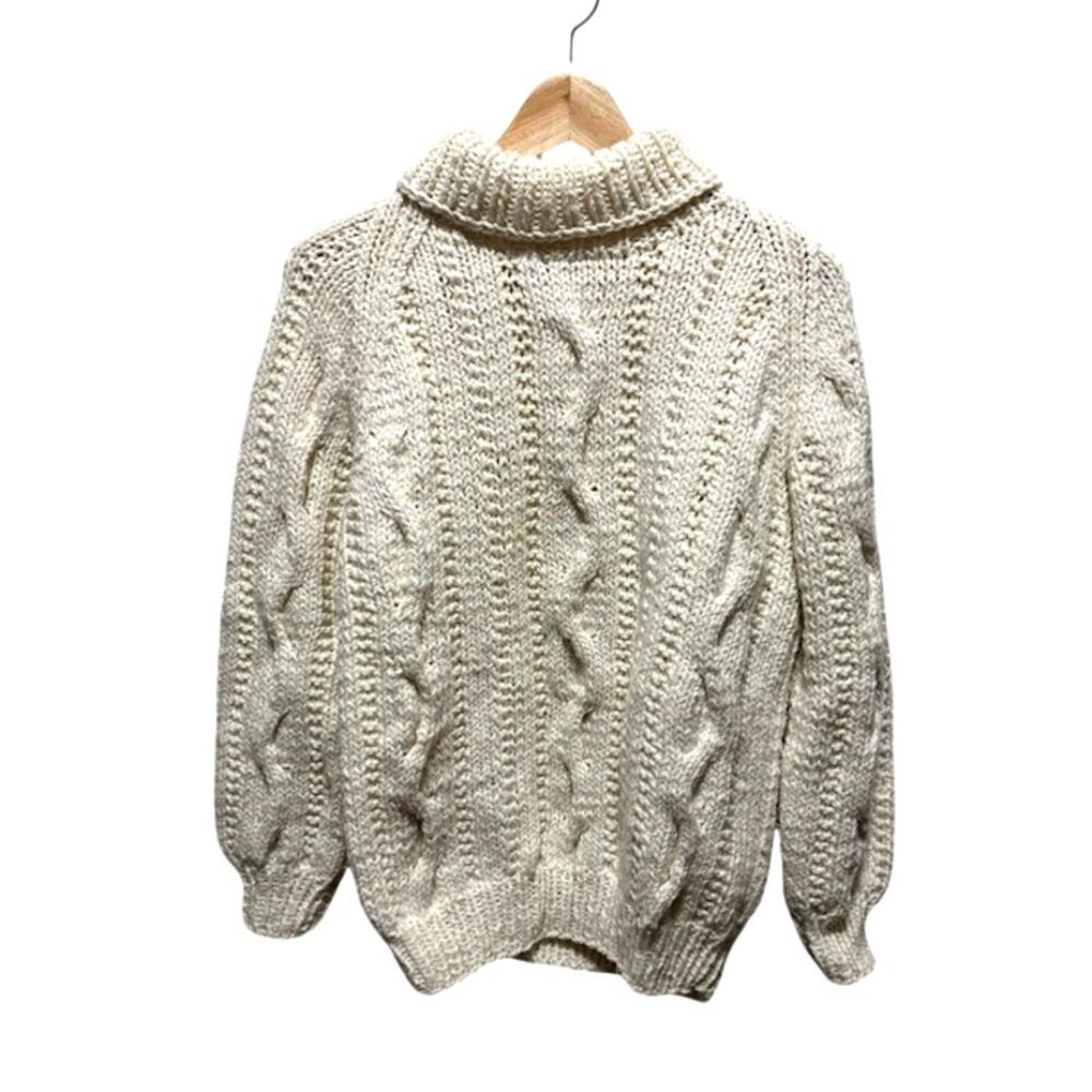 Vintage Fisherman Sweater Flaherty Imports Kennebunkport White Wool Blend Large